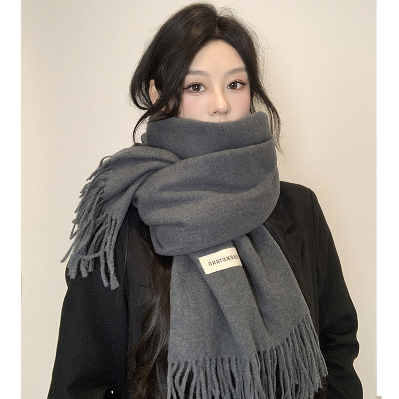 Gray High-End Scarf for Women, New Autumn and Winter Style, Solid Color Versatile Faux Cashmere Shawl, Dual-Use Warm Neck Scarf, Thick for Men