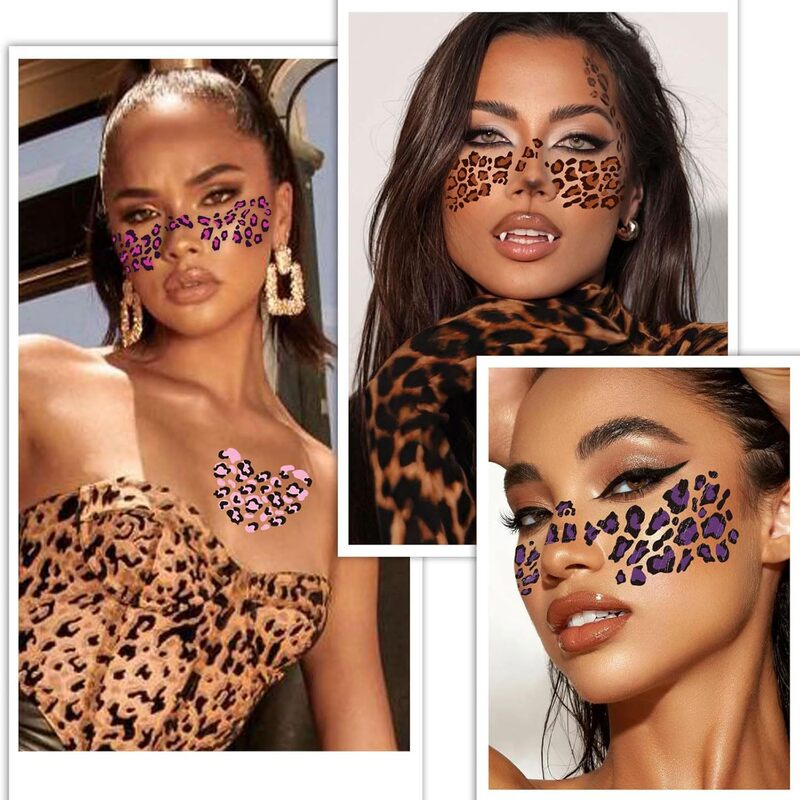 Cross-Border European and American Wild Leopard Print Artificial Tattoo Stickers Waterproof and Long-Lasting Party Stage Sexy Female Temporary Makeup Stickers