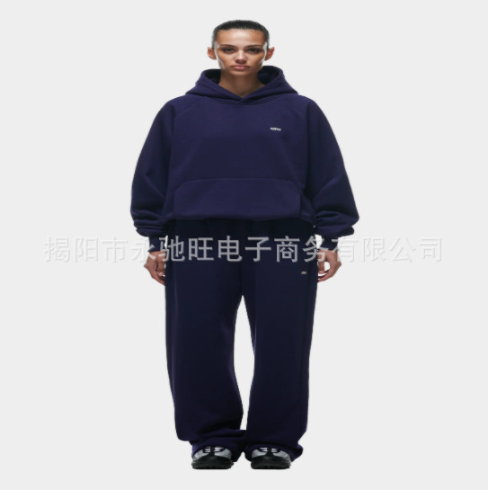 新款跨境春季欧美新款印花运动套装男女同款连帽卫衣阔腿裤套装|undefined