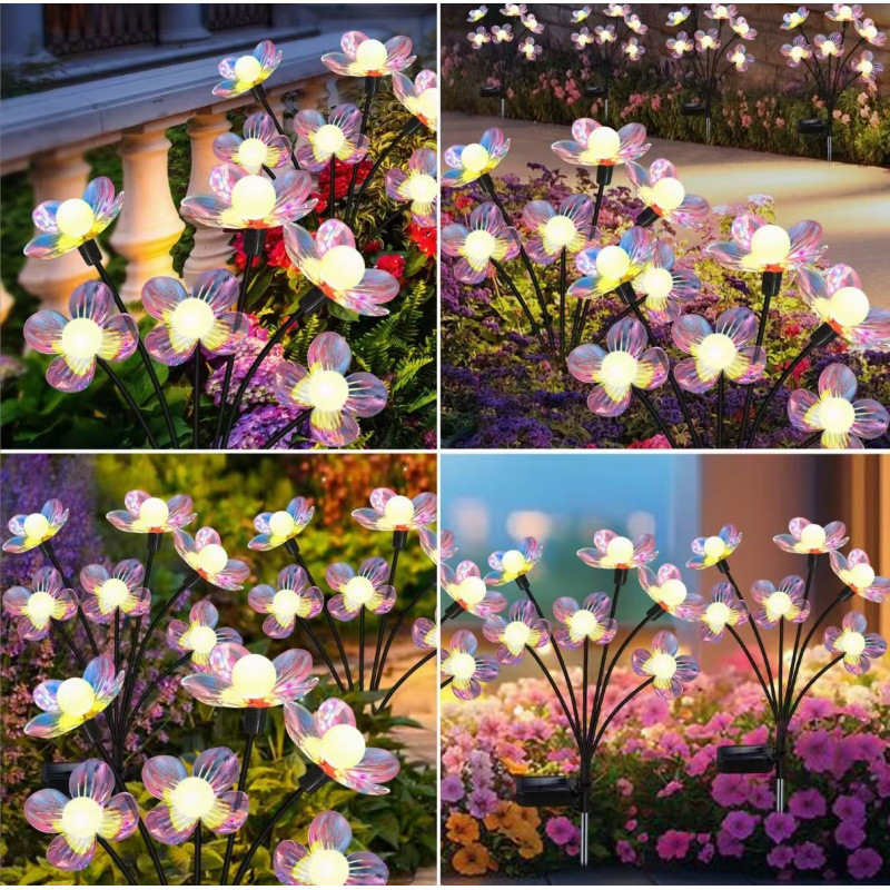 新しいソーラーホワイトボールフラワーライト LED 中庭装飾 6 ヘッドスイングライト庭の芝生中庭風景ライト|undefined