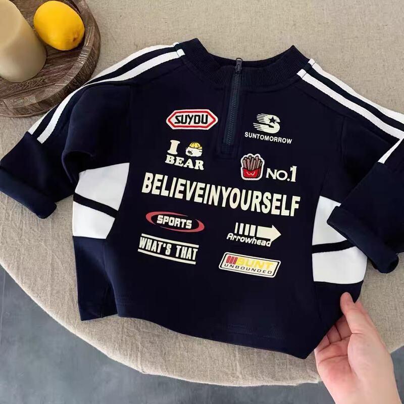 Children's Embroidered Label Motorcycle Clothing 25 Spring & Fall Kidsren's Clothing Boys Handsome Stand-Up Collar Sweatshirt Baby Kidsren's Casual Jacket