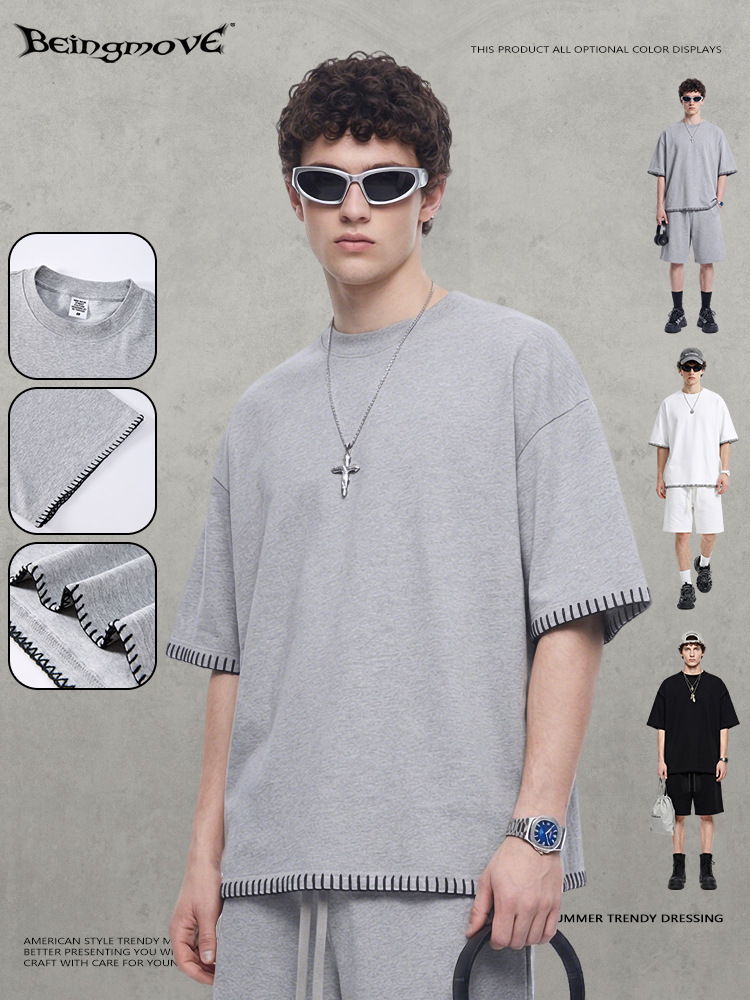 Calle secada| Marca de moda americana BOXY corto ancho 240G Solona camiseta de manga corta suelta gran chaqueta de hombre hombre