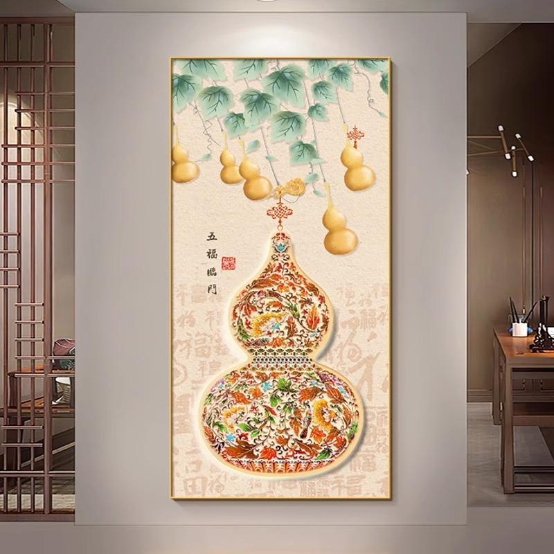 花瓶ひょうたん吊り絵画新しい中国風の玄関ホール装飾絵画ドア通路壁画富と幸運の絵リビングルーム|undefined