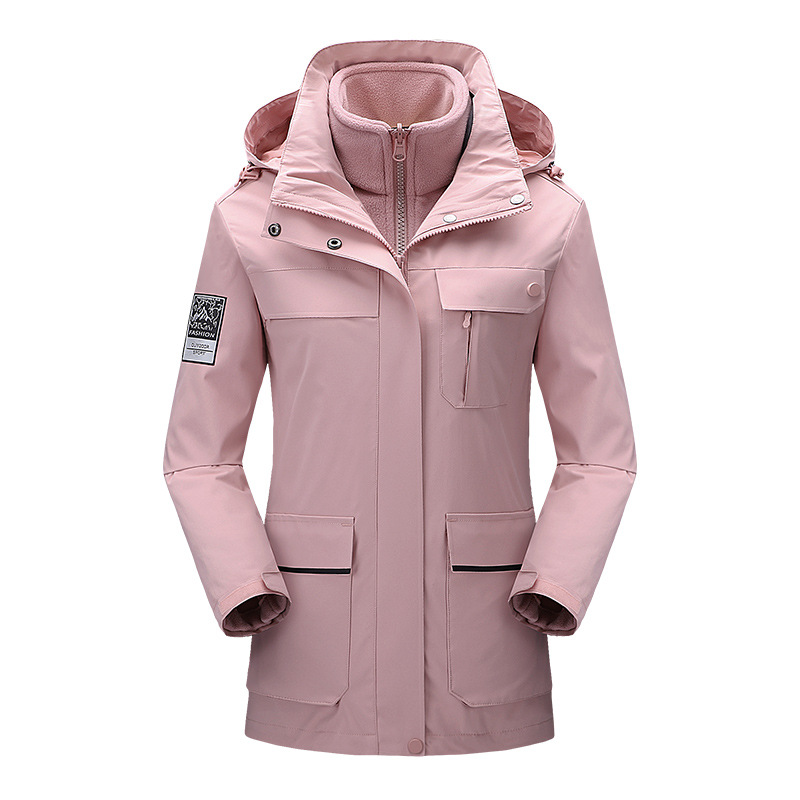Chaqueta de lana para hombres y mujeres chaqueta desmontable tres en uno al aire libre otoño e invierno a prueba de viento impermeable forrado de lana engrosada traje de alpinismo