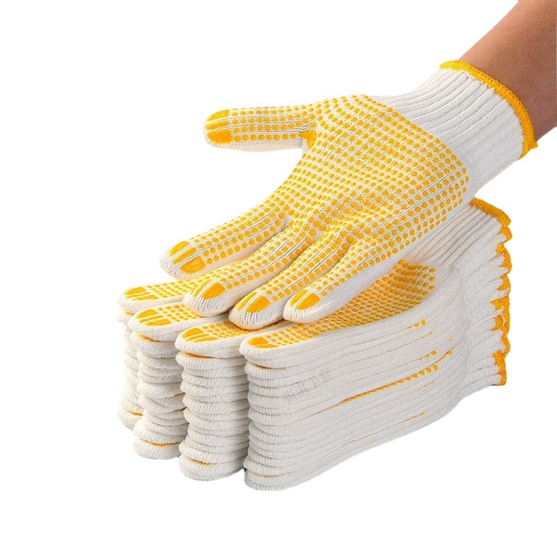 Guantes de protección laboral, guantes de protección, transpirables, antideslizantes, resistentes al desgaste, guantes de hilo engrosados, guantes de punto de pegamento para el trabajo en el sitio de construcción para hombres al por mayor