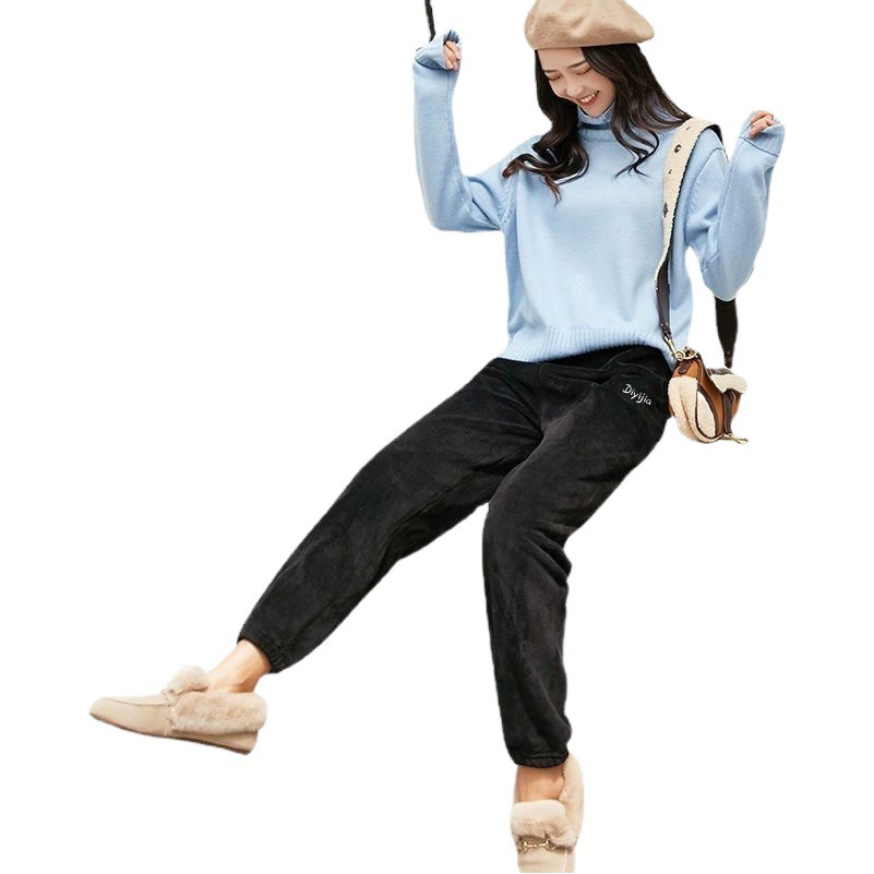 Двусторонние бархатные теплые брюки, женские зимние теплые коралловые бархатные повседневные свободные Пижамные брюки, домашние Студенческие теплые брюки для ленивых людей