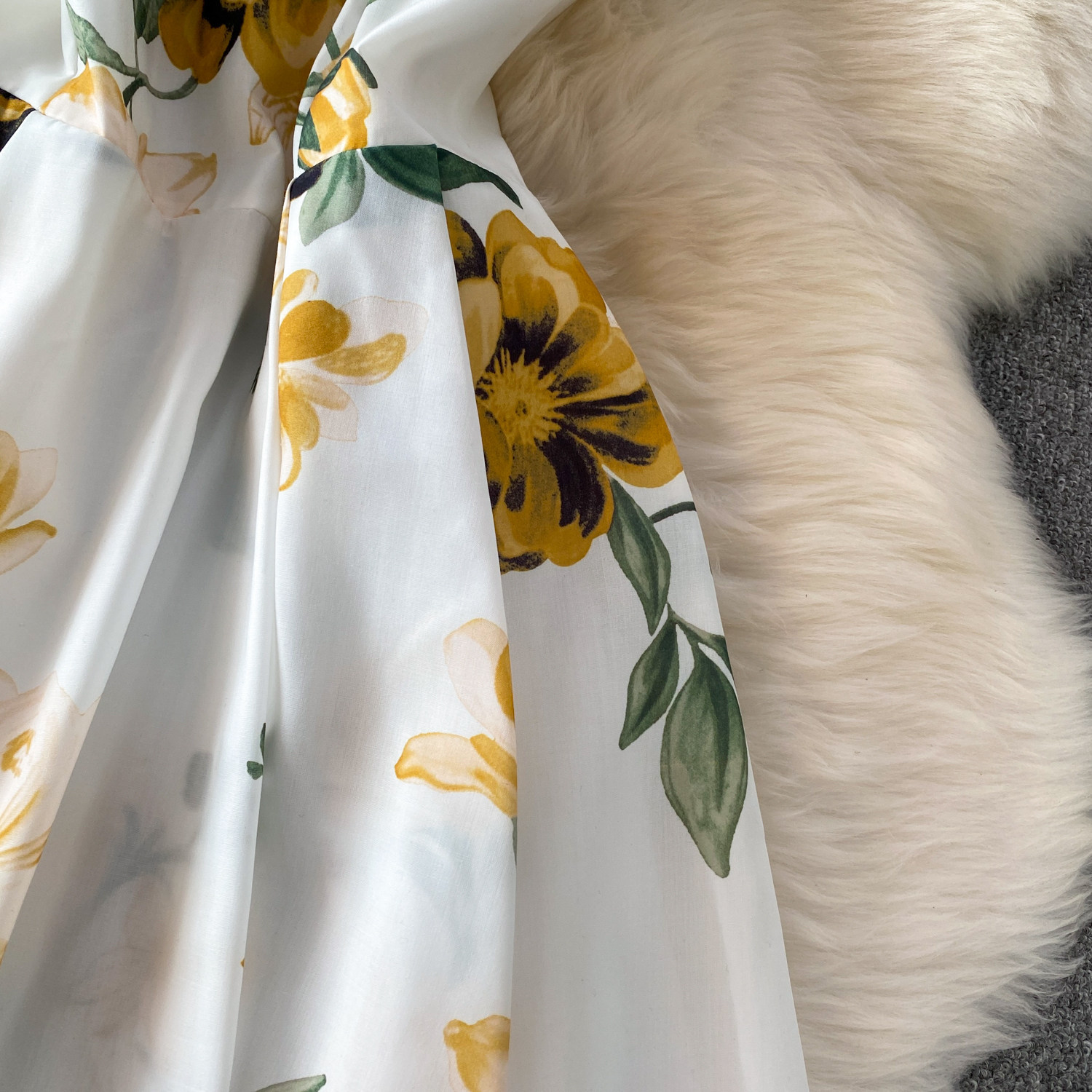 Romantic Floral Print Square Neck Dress European American Style Summer Suspender High Waist Cinching Slimming Full Skirt Women's Clothing_ecoleips.com
