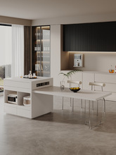 岛台连餐桌橱柜亚克力可伸缩小户白色多功能德丰岩板中岛台公寓