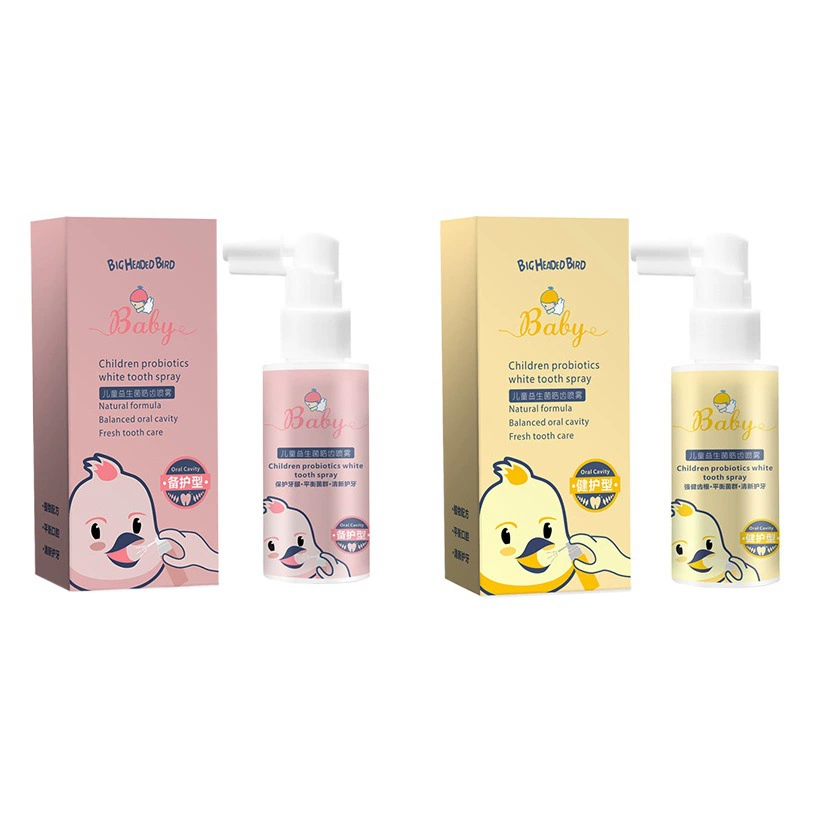 Спрей для чистки полости рта Big-headed bird для детей от 1 до 12 лет, фруктовый вкус, детский пробиотический спрей для здоровья зубов и свежести дыхания