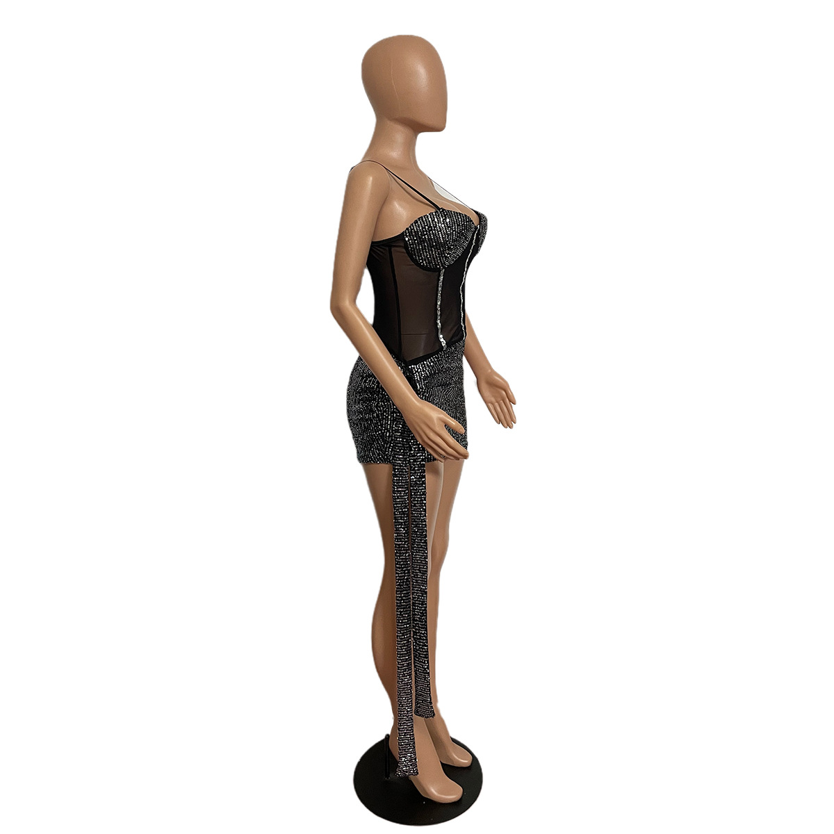 Women's Clothing summer sequined mesh dress nightclub sexy short skirt dress_voghion.com