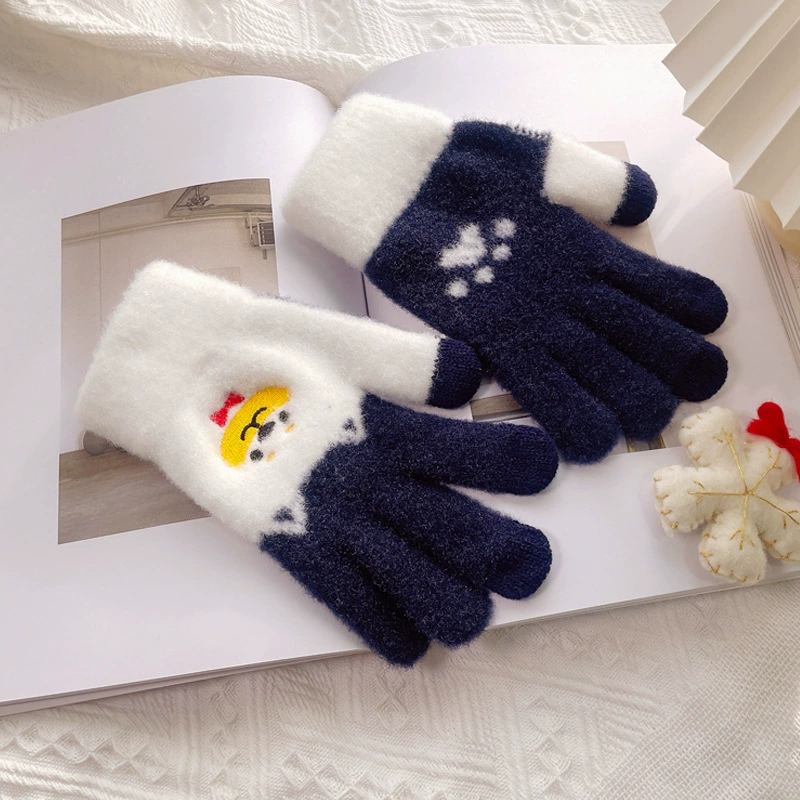 Зимние теплые студенческие велосипедные перчатки вязаные шерстяные вязаные толстые мультяшные перчатки корейские сенсорные экраны наружные перчатки