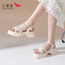 红蜻蜓女鞋厚底增高夏天沙滩鞋松糕时装凉鞋女款2024新款夏季白色
