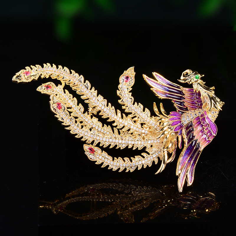 Retro Lapel Pin Phoenix Brooch With Enamel And Zircon Inlay, Elegant Brooch, New Model, National Trend Accessory, Palace Style_voghion.com