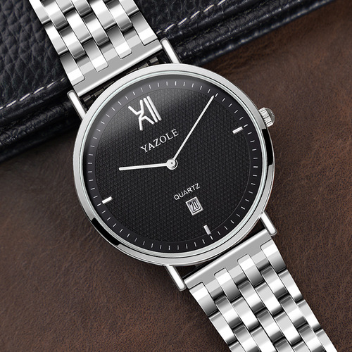 555新款日历手表男士学生防水不锈钢带石英表男国产腕表批发watch