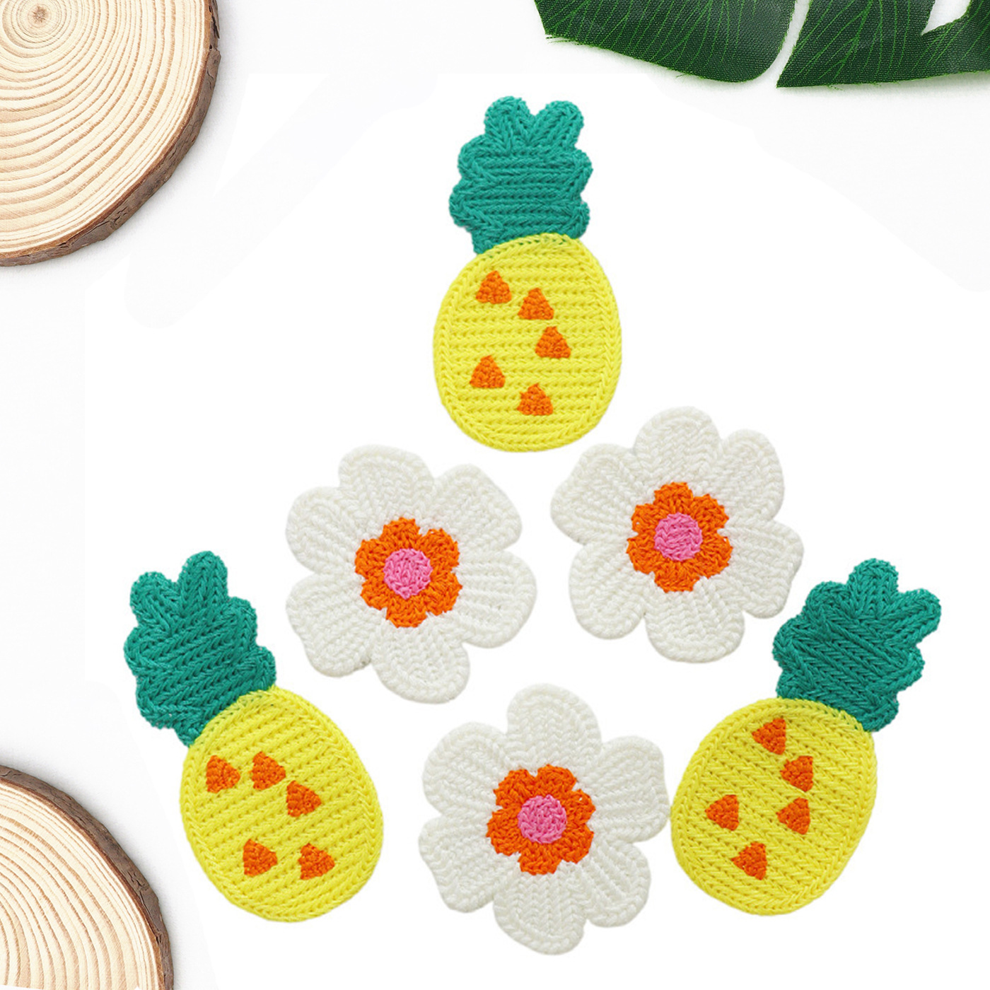 东莞刺绣厂手工勾花菠萝水果花朵刺绣贴布贴补丁布贴图案遮盖布贴