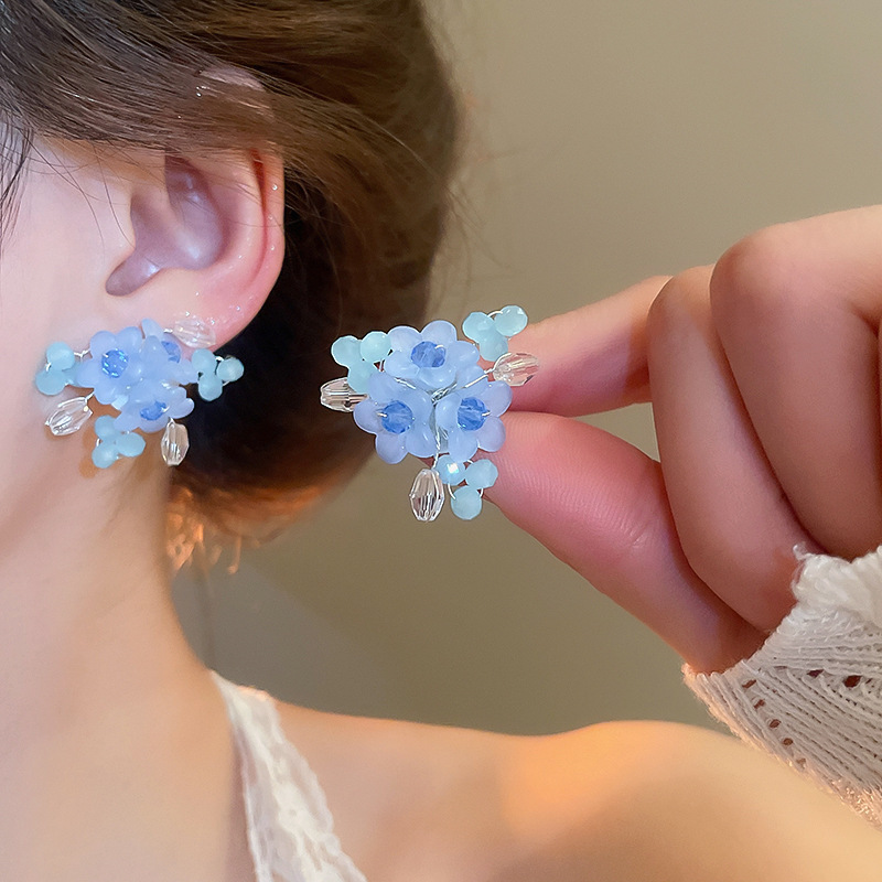 Pendientes de borla de flor de súper hada de plata Pendientes de ins pequeños frescos y dulces Personalidad de moda Pendientes de alta gama al por mayor