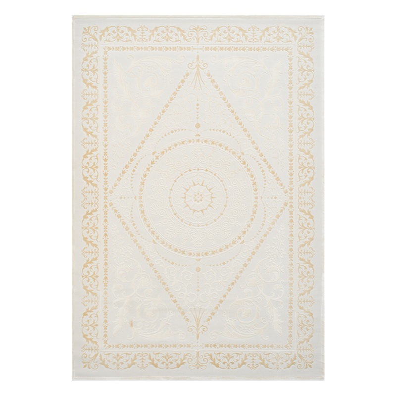 Alfombra de color crema para sala de estar, gruesa y resistente a las manchas, fácil de mantener, adecuada para uso doméstico en dormitorio y estudio, alfombra de cabecera sin pegamento con alta elasticidad.