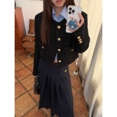 黒い香風のコートの女性の早春2025の新型の婦人服の韓系の短い上着の春の服