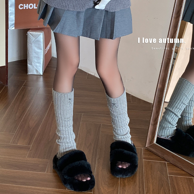Leg Warmers Women's Autumn And Winter Pile Socks With Embroidered Bows, Maillard Ruffles And Japanese Style Knitted Calf Socks_voghion.com