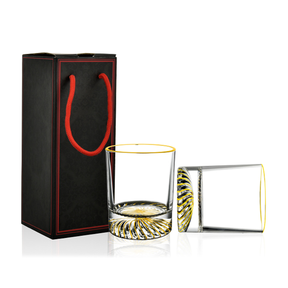 新款螺纹底圆柱形威士忌酒杯 现代艺术轻奢酒杯套装 家用酒杯套装