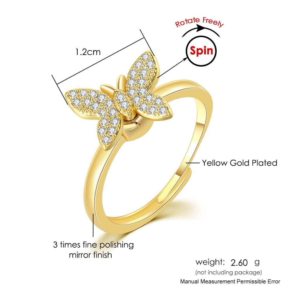 Fashion Butterfly Copper Enamel Plating Inlay Zircon Open Ring 1 Piece