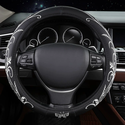 Cover Embroidered Non-Slip Leather | Steering wheel cover