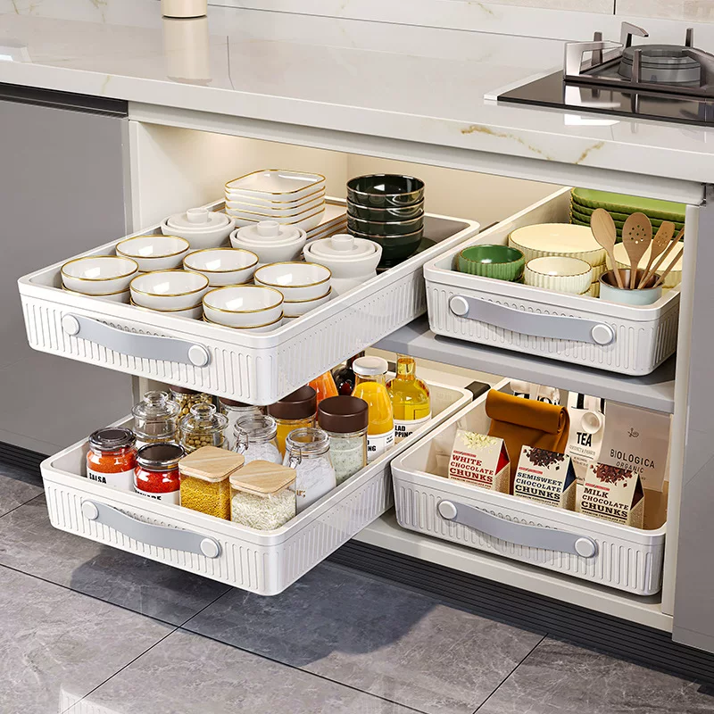 Kitchen pull-out storage rack under sink pull-out basket cabinet drawer type bowl rack dishes ultra-deep storage box artifact