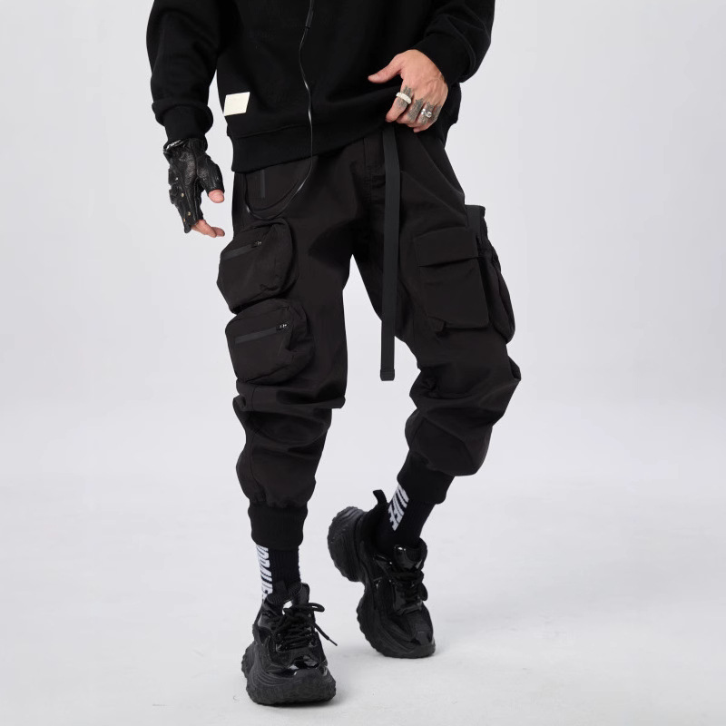 Men's Multi-Pocket Cargo Pants for Spring and Autumn, Loose Straight-Leg Wide-Leg Pants, American Retro Cuffed Casual Pants, Trendy Brand
