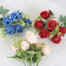 欧式七头甜心玫瑰小把花田园户外家居酒店装饰花箱插花批发花束