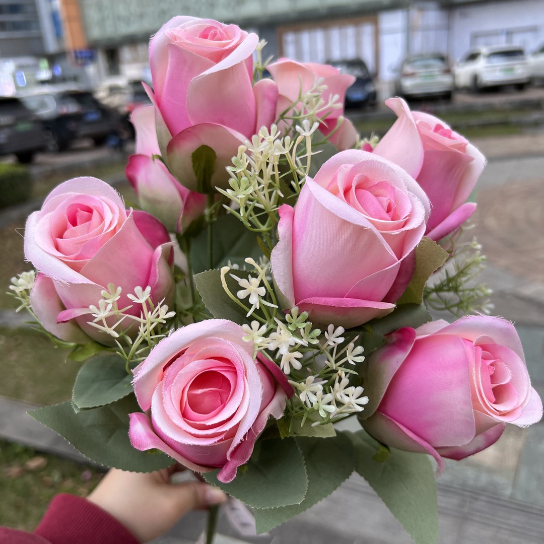 Simulación del Día de San Valentín rosa fabricante 3 sola rama multi-cabeza rosa decoración de la boda flor falsa al por mayor