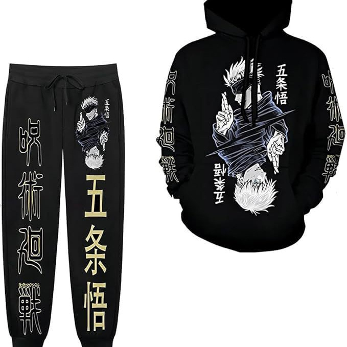 Anime Hoodies and Sweatpants Unisex Style Jujutsu Kaisen Cosplay Hooded Sweatshirts Sweatpants Set