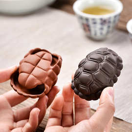 紫砂茶宠摆件精品可养手工创意富甲一方龟壳手把件茶玩茶台装饰品