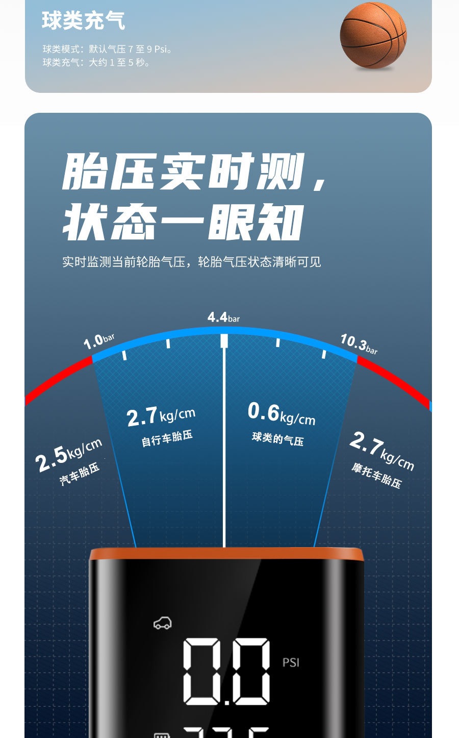Cross-border portable car air pump with intelligent digital display, air pump for bicycle tires, basketball, electric air pump