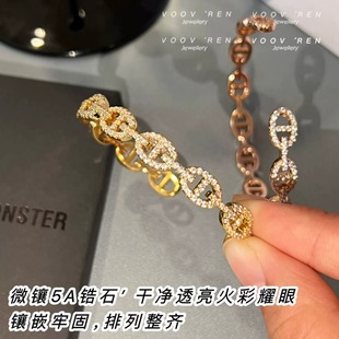 Pig Nose Bracelet Girl's High-end Non-fading 925 Silver Bracelet Silver Bracelet Enamel Open Bracelet for Men