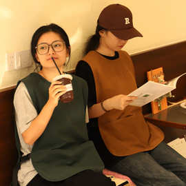 棉道防水防油围裙厨房餐饮专用罩衣咖啡奶茶甜品店美甲马甲工作服