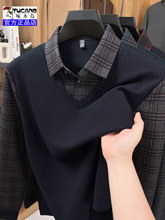 啄木鸟男士假两件衬衫长袖棉质加绒加厚2025新款保暖衬衣秋装上衣