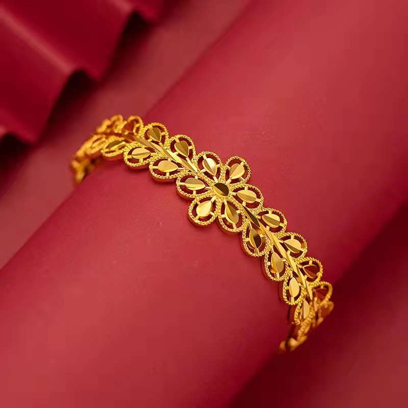 Vietnam sand Gold new ancient gold leaf hollow bracelet women's copper gold plated creative wedding jewelry_voghion.com