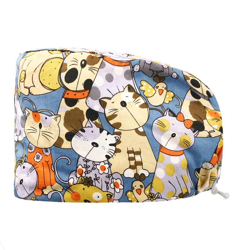 Algodón puro impreso casquillo de la enfermera tapa médica hogar tapa de la cocina aceite de catering a prueba de humo anti-pelo sombrero de trabajo de la enfermera