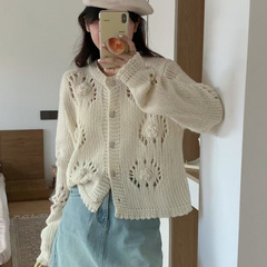 重工の立体フックの透かし彫りのセーターのカーディガンの女性はゆったりしています。