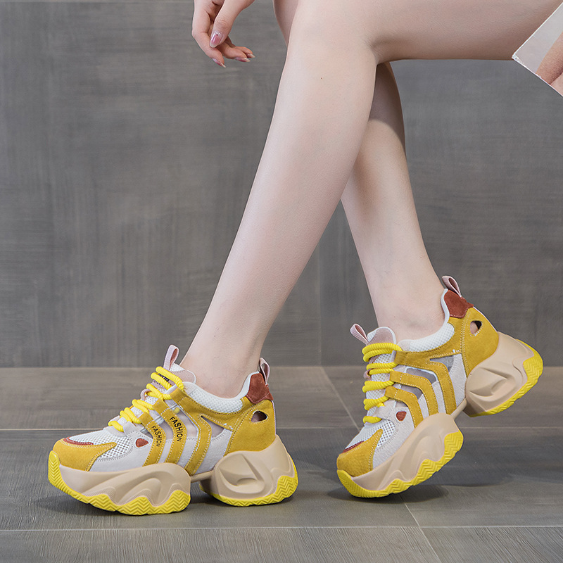 Hollow-Out Dad Sneakers for Women 2026 Summer New Style Genuine Leather Trendy Breathable Mesh Thick-Soled Casual Shoes for Petite Individuals