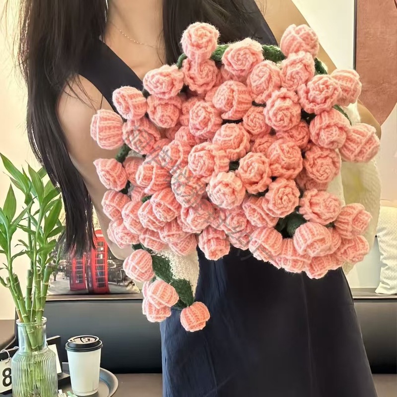 成品手工编织玫瑰花束毯子花毯毛线午睡毯毯子送女友闺蜜七夕礼物|undefined