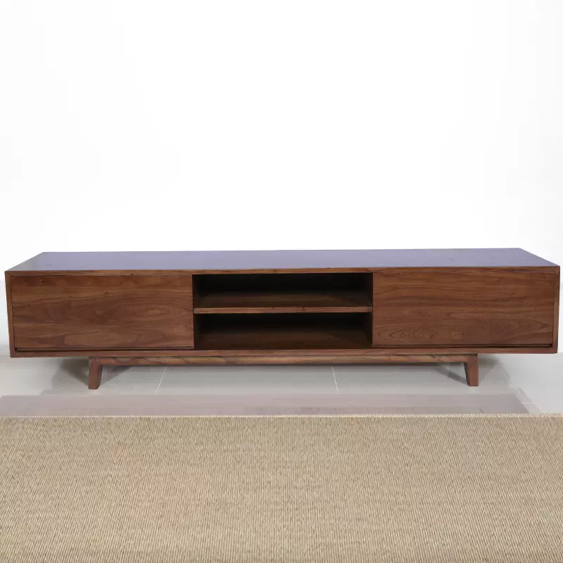 新中式电视柜实木中式电视机柜轻奢榆木黑胡桃木影视柜家用视听柜