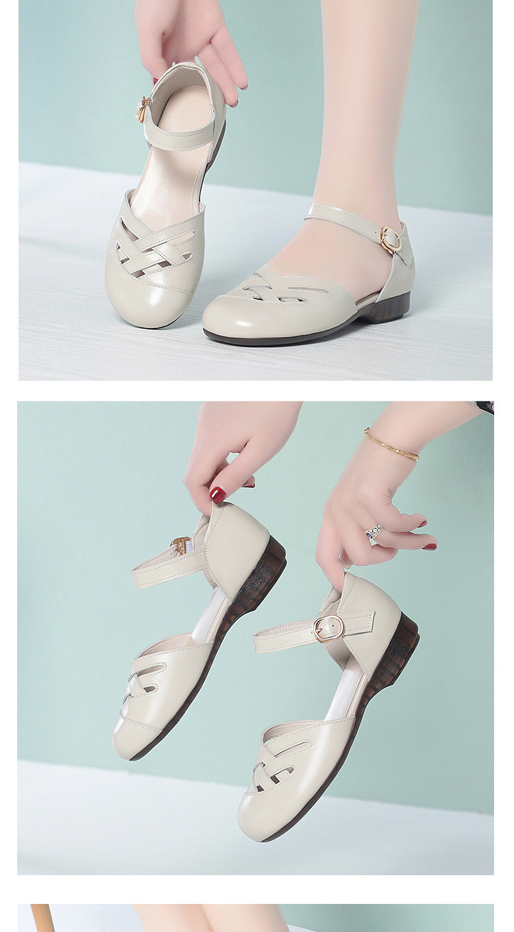 Sandal nữ da thật đế mềm, mũi kín, gót thấp, đế cao su bền bỉ — màu đen chi tiết 15