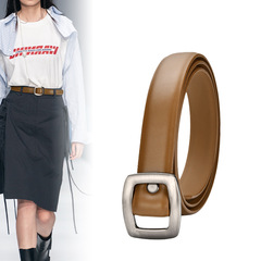 Women's leather belt genuine leather belt women's Instagram style square buckle casual versatile suit pants belt factory wholesale