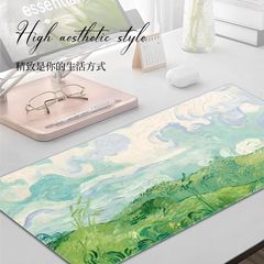 油画鼠标垫女生高颜值办公室电脑键盘垫子高级感梵高莫奈绿色桌垫