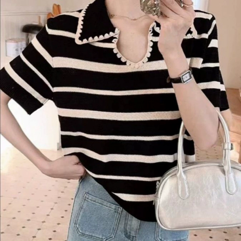 2025 новый дизайн рубашки с лацканами, утягивающая рубашка с короткими рукавами, универсальный топ в корейском стиле