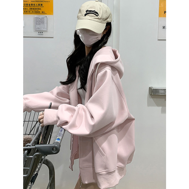 Pink Hooded Sweatshirt for Women, Thin Jacket, 2026 New Korean Style Sweatshirt, Lazy Loose Cardigan, Qingdao Sweatshirt Pink Hooded Sweatshirt for Women, Thin Jacket, 2026 New Korean Style Sweatshirt, Lazy Loose Cardigan, Qingdao Sweatshirt