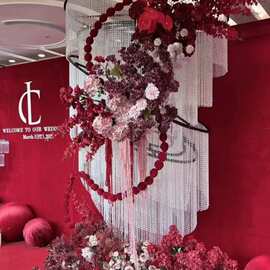 新款婚庆伊美异形架背景舞台婚礼堂亚克力水晶摆珠摆件装饰宴会厅