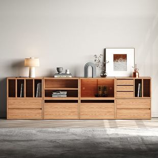 Solid Wood Oak Tv Cabinet Living Room Home Bookcase Simple Modern Partition Cabinet Multi-Functional Combination Bookcase