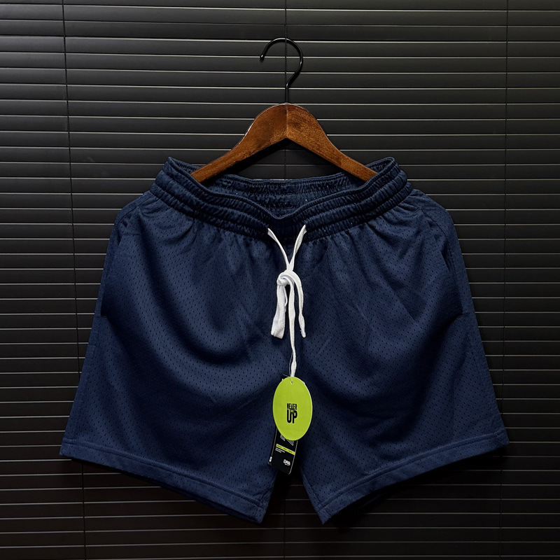 American Solid Color Double Layer Large Mesh Shorts Breathable Loose Print Casual Sports Competition Training Four-point Basketball Pants